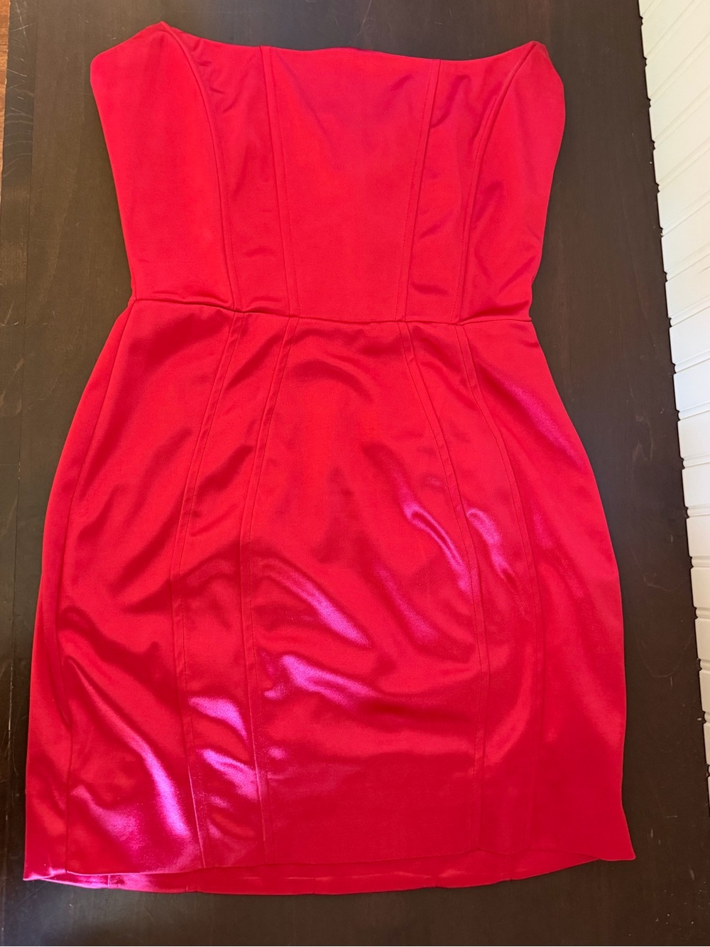 Strapless Red Satin Party Dress - Picture 3 of 3